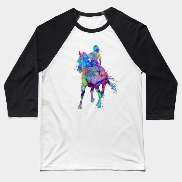 Girl Horse Rider Watercolor Equestrian Gift Baseball T-Shirt by LotusGifts